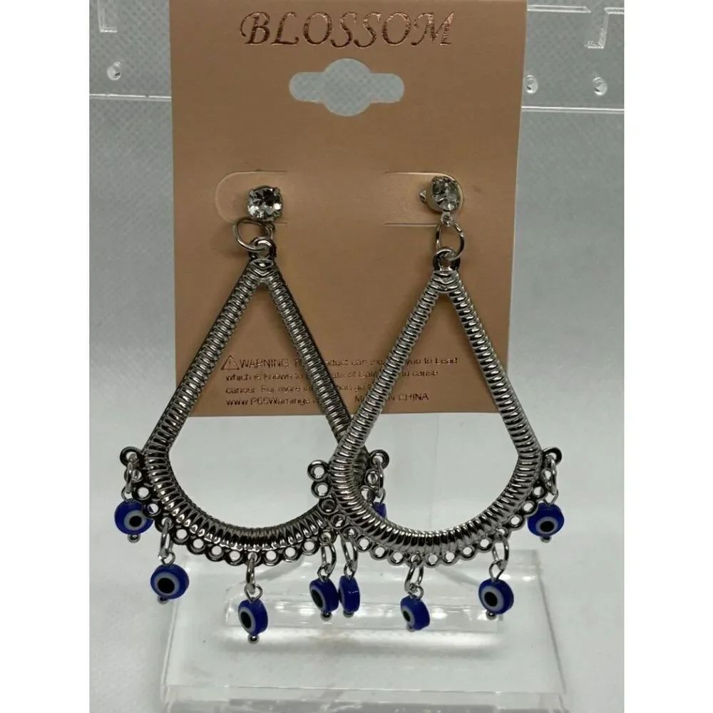 3For$20 Blossom Silver Tine Evil Eye Protection Dangle Boho Earings